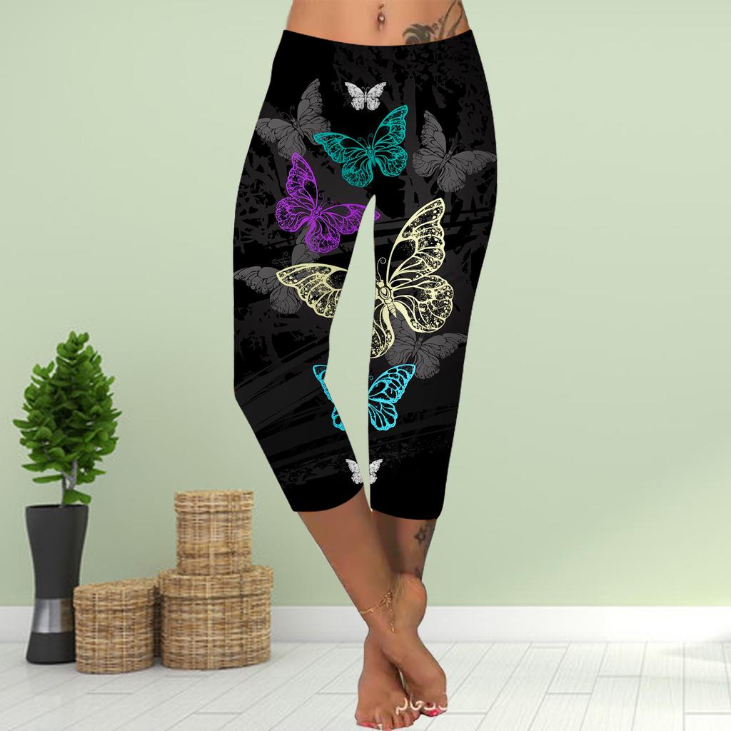 Pants Summer Short Leggings Cropped Skinny Trousers Plus Size Leggins Ladies Slim 3D Grey Hollow Butterfly Print Pants