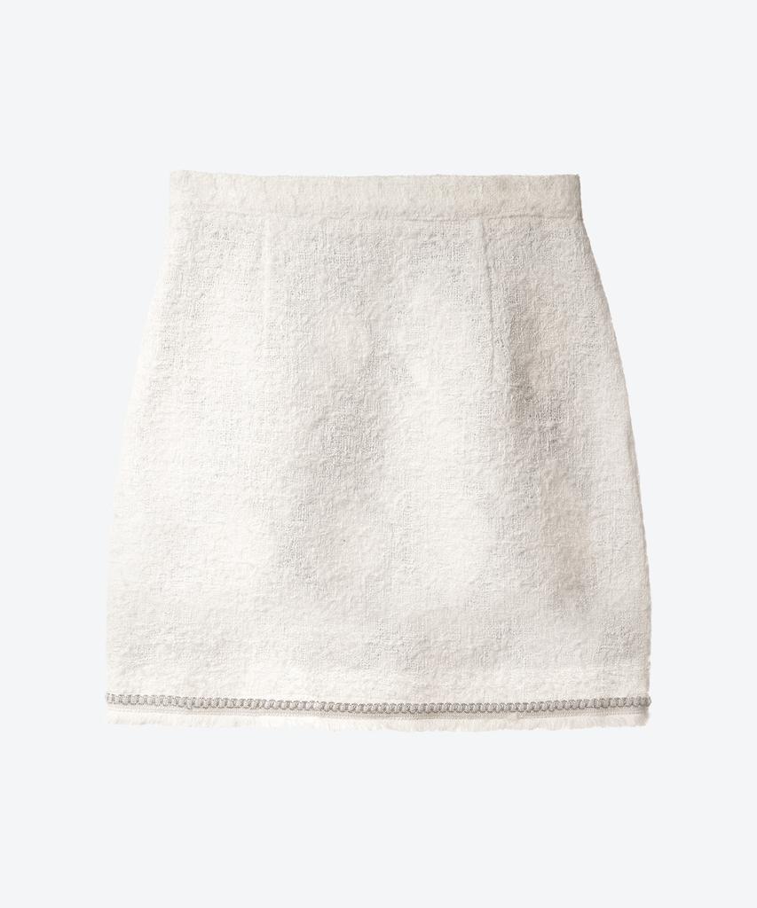 Untage Chain Fringe Tweed Mini Skirt (White)_Uws-Fs20