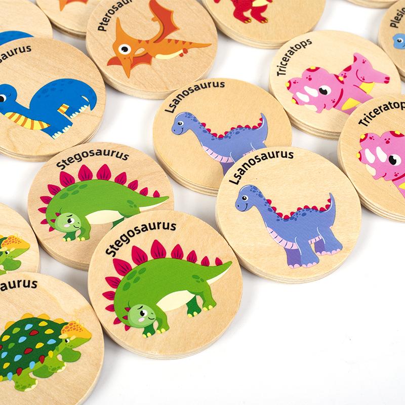 Dinosaurier-Zuordnungsspiel – Kinderpuzzle – Dinosaurier-Training für Konzentration und Gedächtnis – Lernspielzeug aus Holz für Kinder