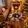3D Merry Christmas Rug Round Christmas Rug Golden Holiday Pattern Carpet Black Festive Floor Carpet Trees Candy Cane Design Rug