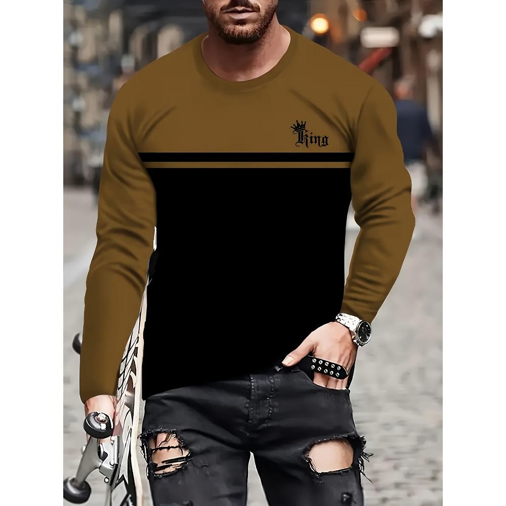 Men's Casual Long Sleeve T-shirt with 3D Printed Monogram
