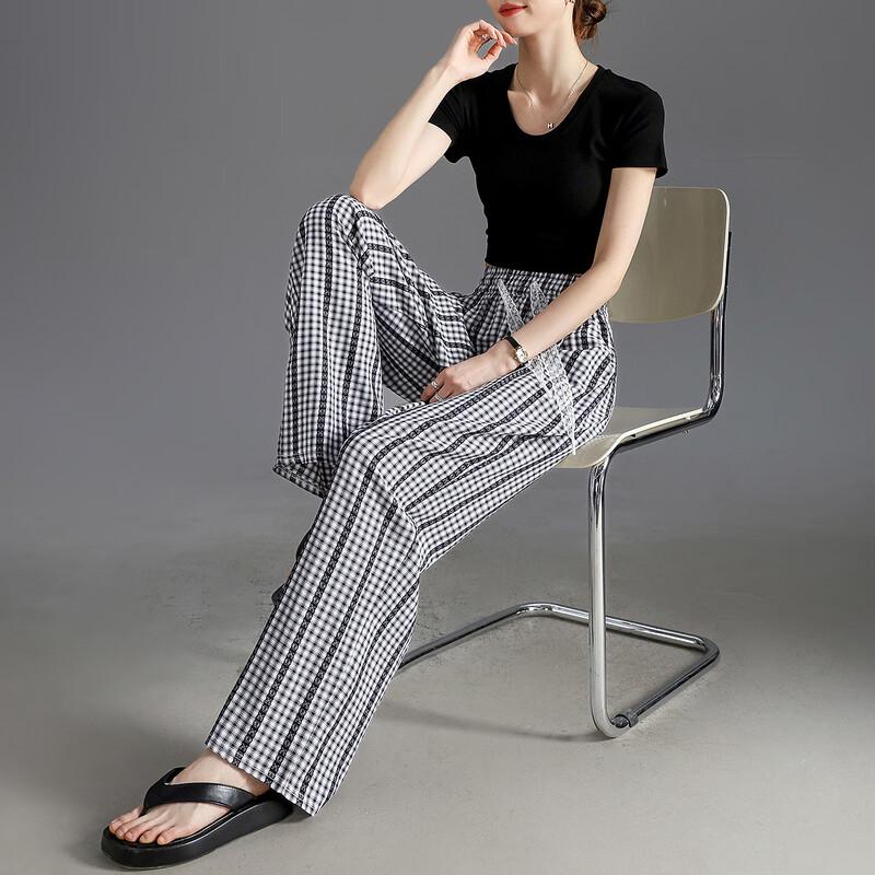 Demana Retro Plaid Lace Drawstring Casual Pants