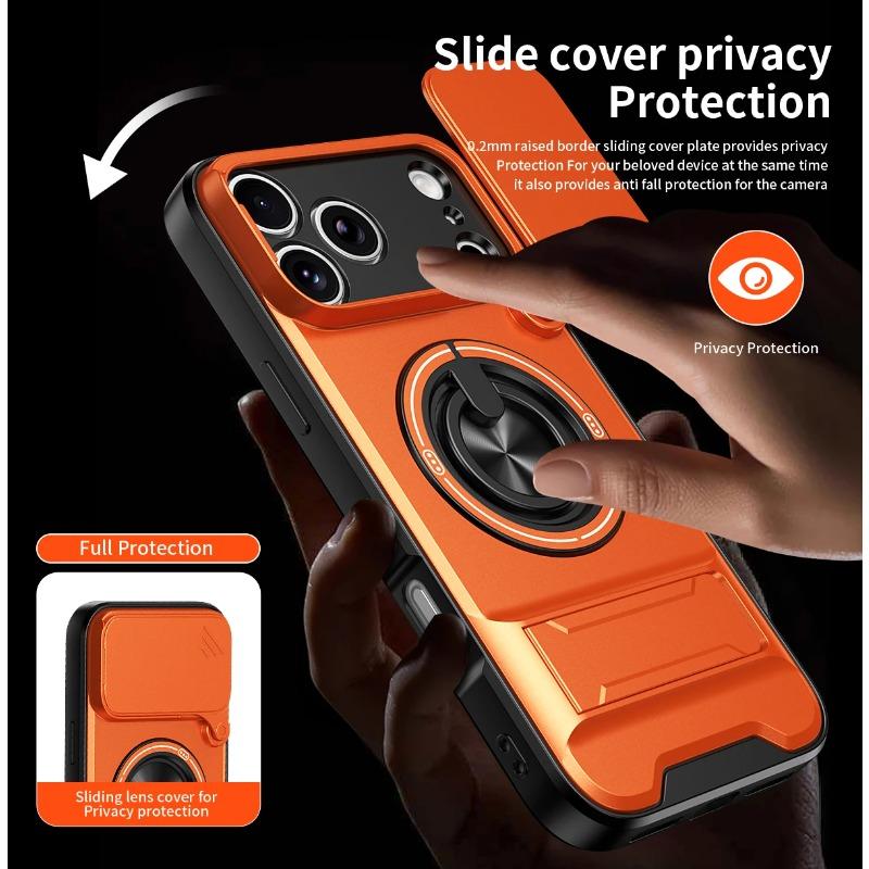 New Case for For Iphone17 Pro Max 16 Pro Max 1 14 13 Slide Camera Protection Upright Kickstand Shockproof Back Magnetic Phone Cover