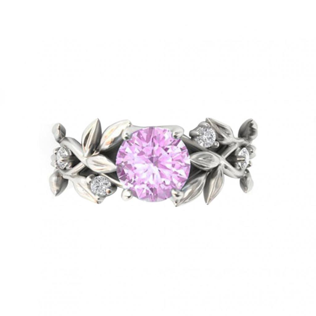 Elegant Wedding Bridal Leaves Vine Hollow Shiny Rhinestone Lady Ring Jewelry