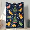Retro Dinosaur Christmas Fleece Polyester Bedspread a Seasonal Indoor Decoration Bed Cover and Festive Gift
