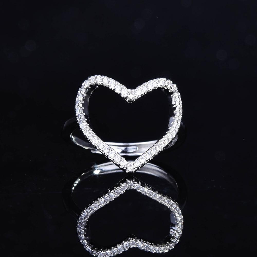 Open Ring Sweet Gift for Women Adjustable Heart Ring Full of Diamonds Trendy Jewelry