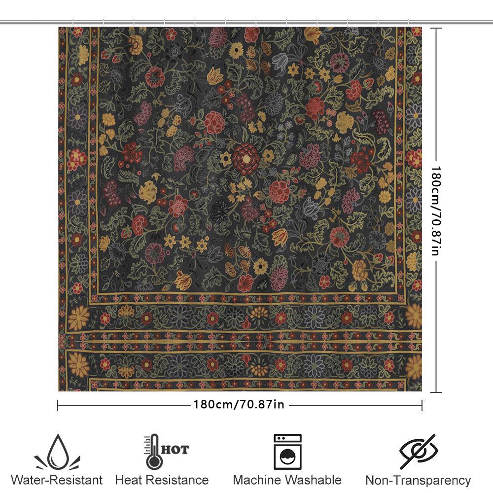 Vintage Style Floral Print Shower Curtain Waterproof Bathroom Decor In Multiple Colors And Sizes For Home Decoration