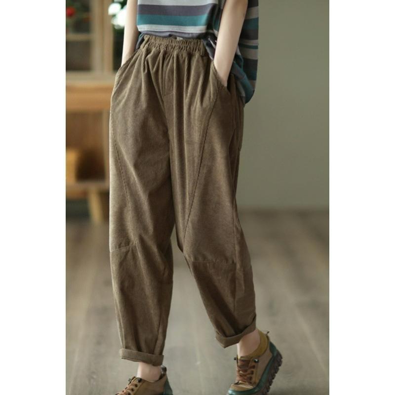 Spring and Autumn Literature and Art Retro Cotton Corduroy Harem Pants Women's Elastic Waist Slimming Women's Pants Casual Velvet Trousers
