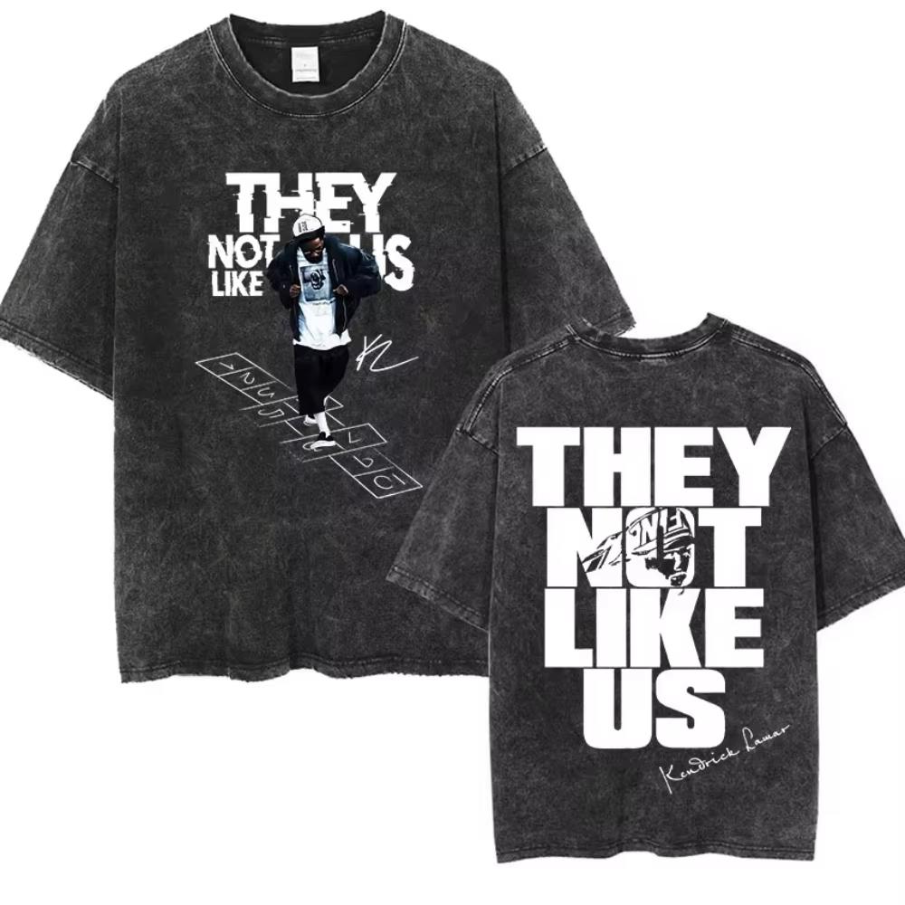 Kendrick Lamar They Not Like Us Tour 2026 Merch T-Shirt Men's Vintage Washed Short Sleeve T Shirts Breathable Material No Stuffiness In Hot Summer