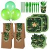 Military Camouflage Tableware Set Disposable Paper Tray Knife Fork Spoon Straw Birthday Camouflage Party Tableware Supplies