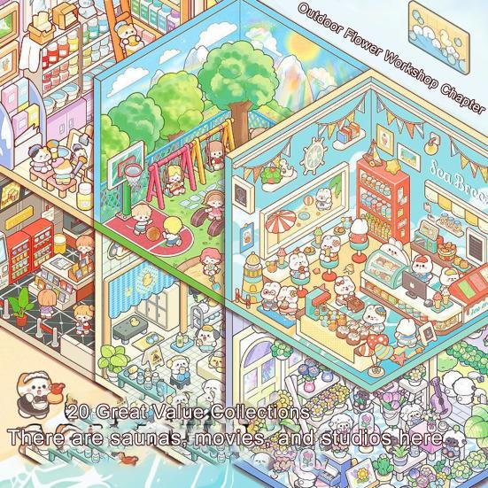 Miniature Scene Collection Book Vibrant Color Miniature Scene Book with Tweezers 3D Sticker Set Playful Decorative Stickers