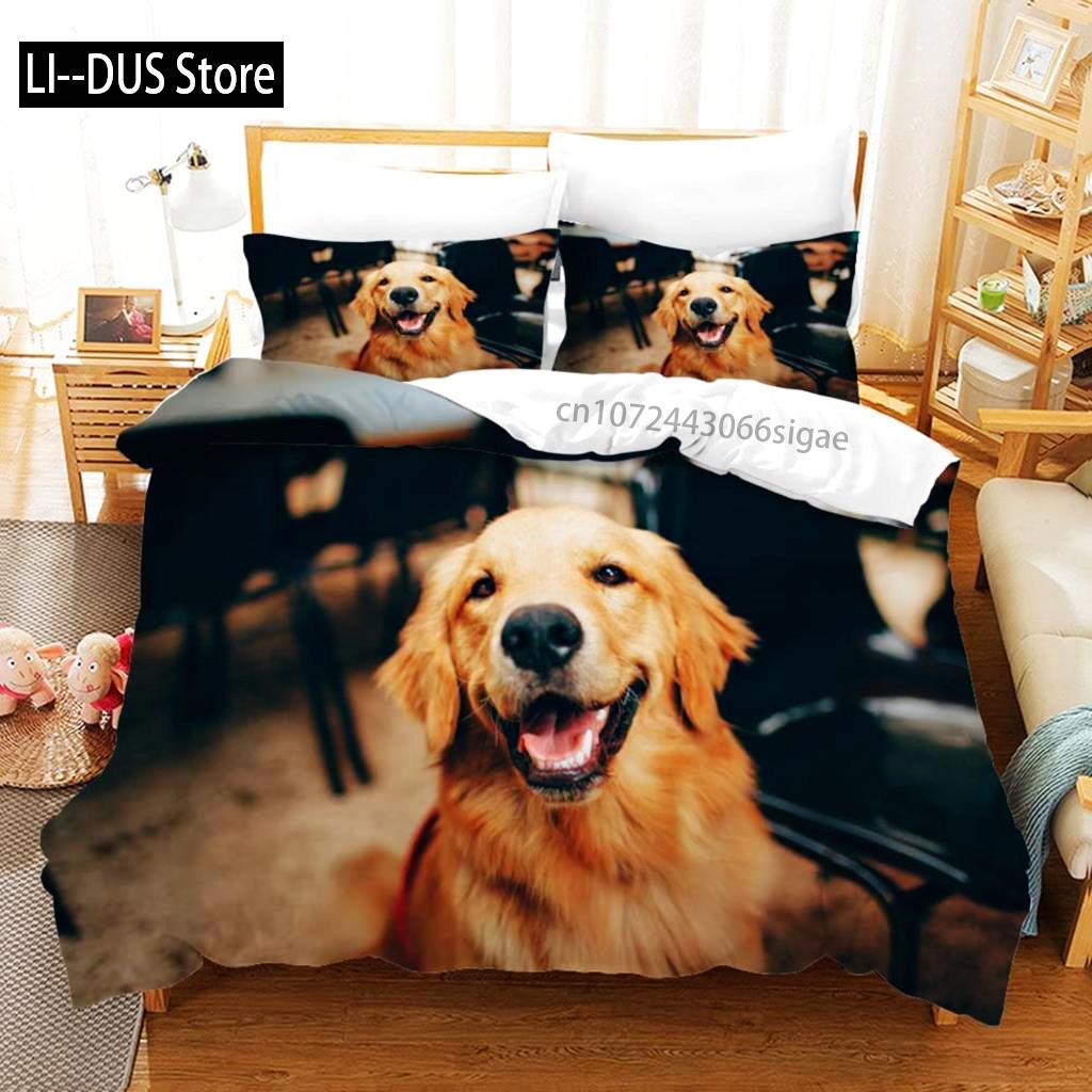 Σετ Πάπλωμα Golden Retriever για Αγόρια με Μοτίβο Κατοικίδιου Ζώου, Κάλυμμα Πάπλωμα Διπλού Μεγέθους με Εκτύπωση, Σετ Κλινοσκεπασμάτων από Μικροΐνες με Ζώα, Κάλυμμα Πάπλωμα με Σκύλους