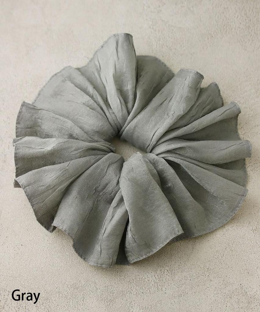 VINGTAINE Wrinkled Ruffled Hair for Scrunchie, Big, Chic, Voluminous, Accessory, Simple, Casual, Adults, HS-207-GY