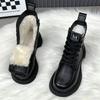 Winter Women's Boots Thick Plush Warm Snow Boots Lace Up Ankle Boot Fashion Casual Leather Boots for Women High Top Cotton Botas