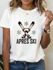 Unisexs Short Sleeve Tshirt Apres Ski Letter Print Crew Neck Vacation Vibe Casual Daily Top For Summer Spring