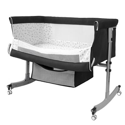 Bedside Crib 3-In-1 Multi-function with Storage Basket 6 Levels Height Adjustable Baby Infant Mosquito Net Portable Convertible Newborn Cradle