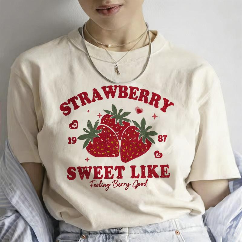 Strawberry Unisex Summer White Print Tshirt Girl Casual Short Sleeve O Neck Top For Summer Female 90s Clothing