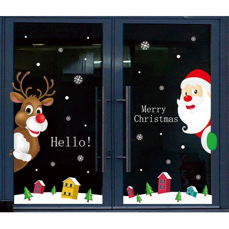 Levendige Kerst Muur Raam Sticker Set met Kerstman Voor Feestelijke Huisdecoratie