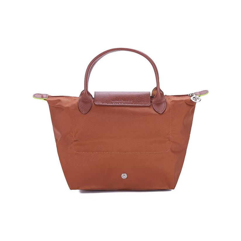 Longchamp Le Pliage Green 23 Foldable Snap Button Zipper Closure Recycled Canvas With Leather Trim Tote Bag Small Women Tote Bags Brandy 1621919504