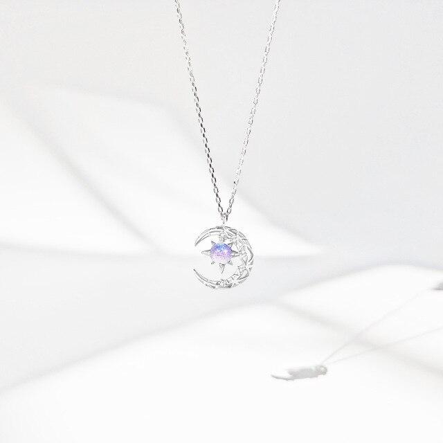 Fashion Women S925 Silver Platinum Plated Fantasy Aurora Moon Pendant Personality Necklace Gift