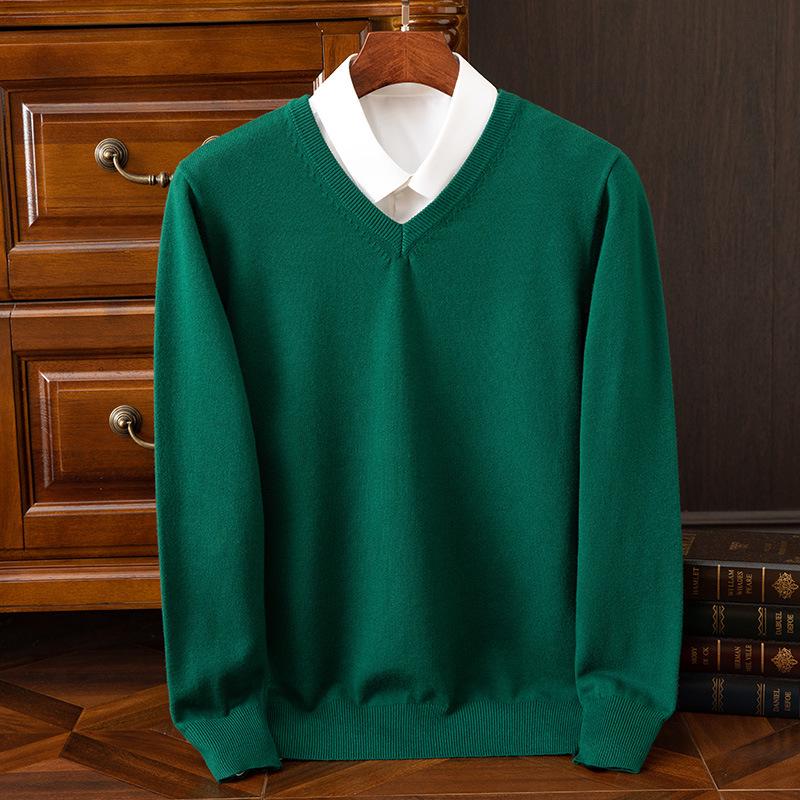 Men's V-neck Knitwear Sweater - Casual, Business, Loose Fit, Solid Color, Long Sleeve
