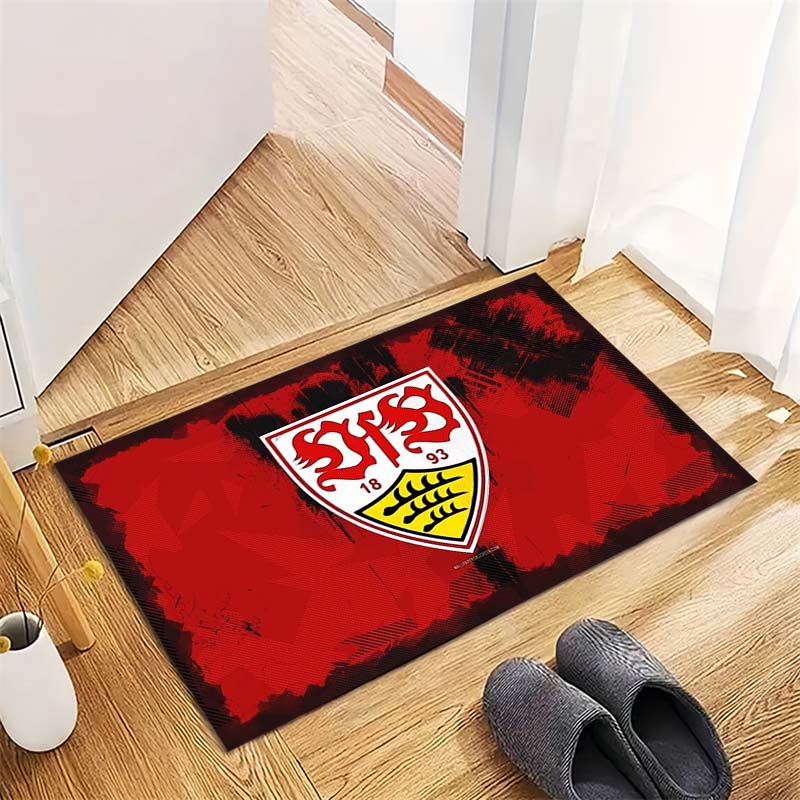 VfB Stuttgart Red Black Splash Art Club Logo Area Rug, Non Slip Floor Mat for Living Room Bedroom Soccer Fan Decor