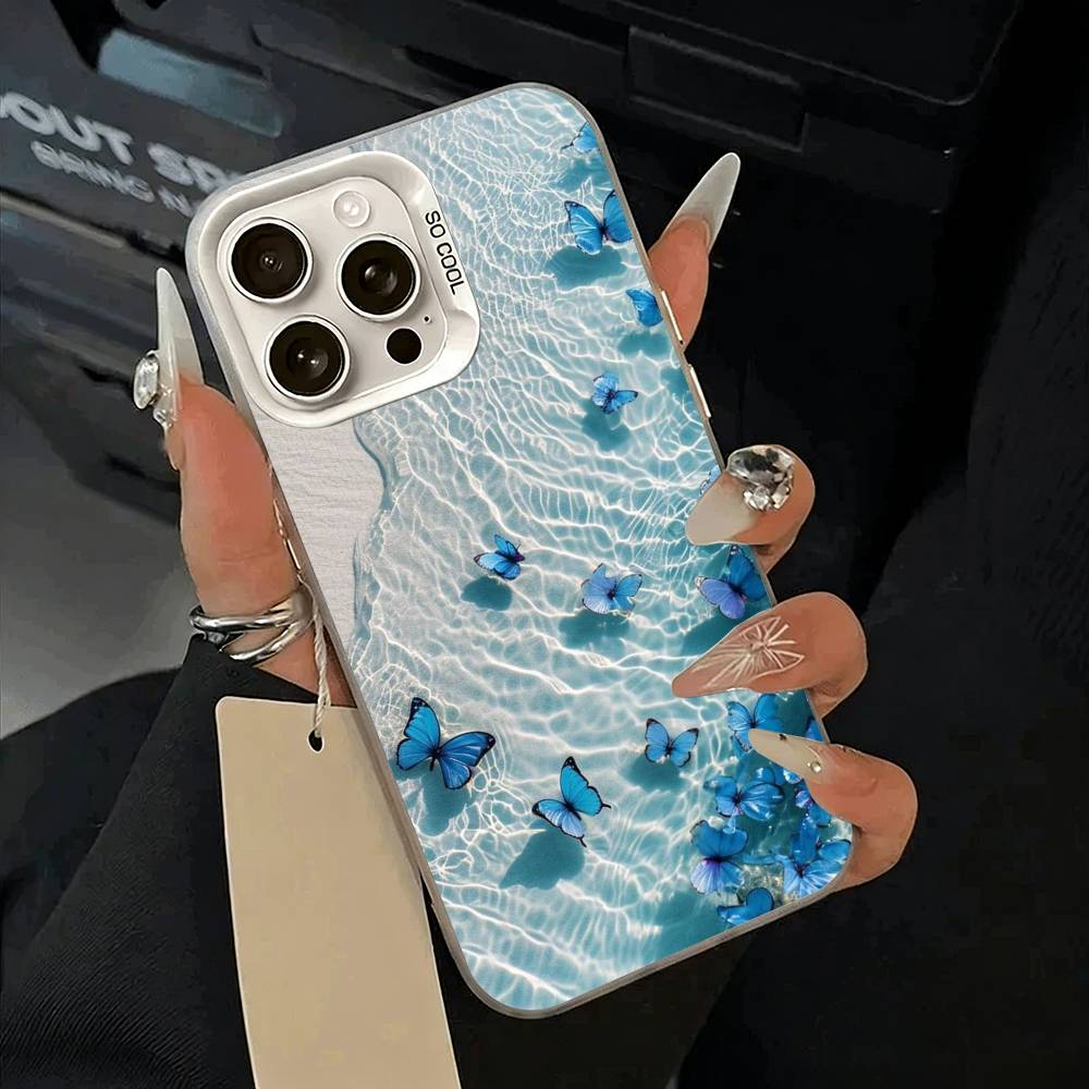 Blue Butterfly Ocean Wave  Phone Case For iPhone 17,16,15,14,13,12,11 Plus,Pro Max,XS,white Silver Phone Case