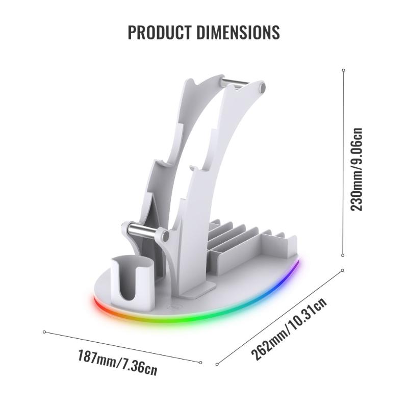 LED Lighting Desktop Stand Holder for Gaming Controllers Game Card Storage Rack with Nonslip Large Base Feature