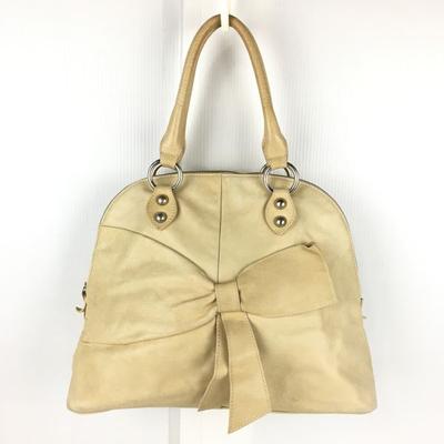 Made In Italy CREATION LUSSET Leather Mini Boston Bag Beige with Large Ribbon(USED)