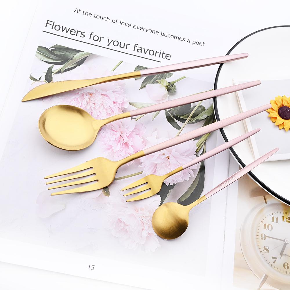 White Gold 24Pcs Cutlery Set Matte Dinnerware Western Flatware Knife Fork Spoons Stainless Steel Silverware Kitchen Tableware Set