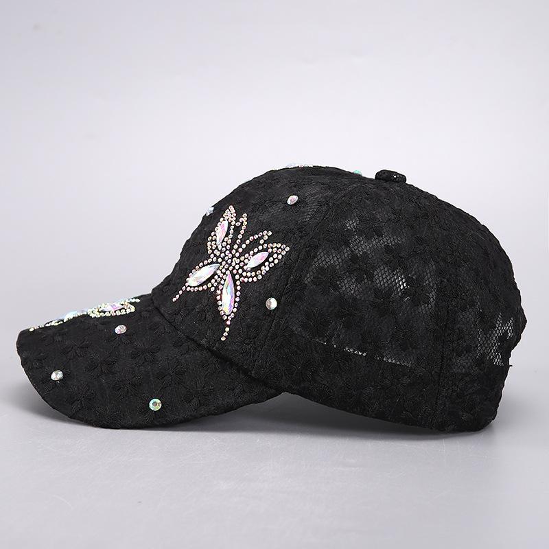 Summer Lace Flowers Baseball Caps for Women Butterfly Rhinestone Breathable Mesh Snapback Hat Hip Hop Hat Fashion Sun Hat Gorras
