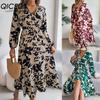 Herbst und Winter Lässiges Blumenförmiges Taillenbetonendes Langarm-Rüschenkleid Damenbekleidung