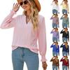 Solid Color Hollow Out Shirred Ruffle Sleeve V Neck Loose Long Sleeve Top for Women European American Crossborder Fashion