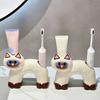 Yousheng Toothbrush Holder, Cat Shape with Drain Port, Mold-Resistant Double-Hole Ceramic Organizer for Bathroom