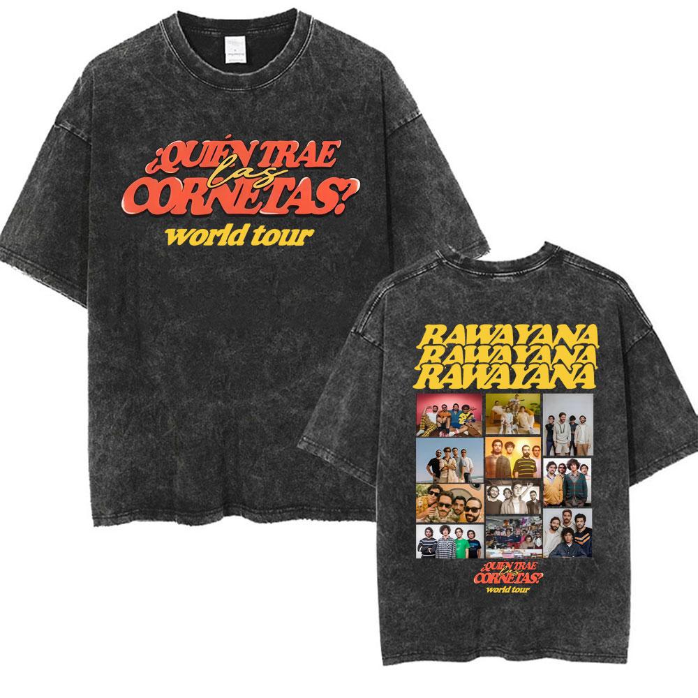 Band Rawayana Quin Trae Las Cornetas Washed Vintage T Shirts Men Women Fashion Hip Hop Tshirts Cotton Oversized Tshirt