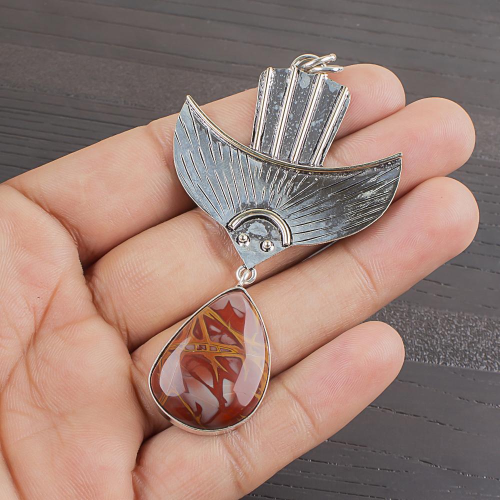 Natural Noreena Jasper Gemstone 925 Sterling Silver Jewelry Pendant 2.97" AJP-2101