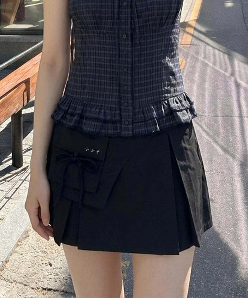 Lougeu Ribbon Pocket Mini Skirt_Black