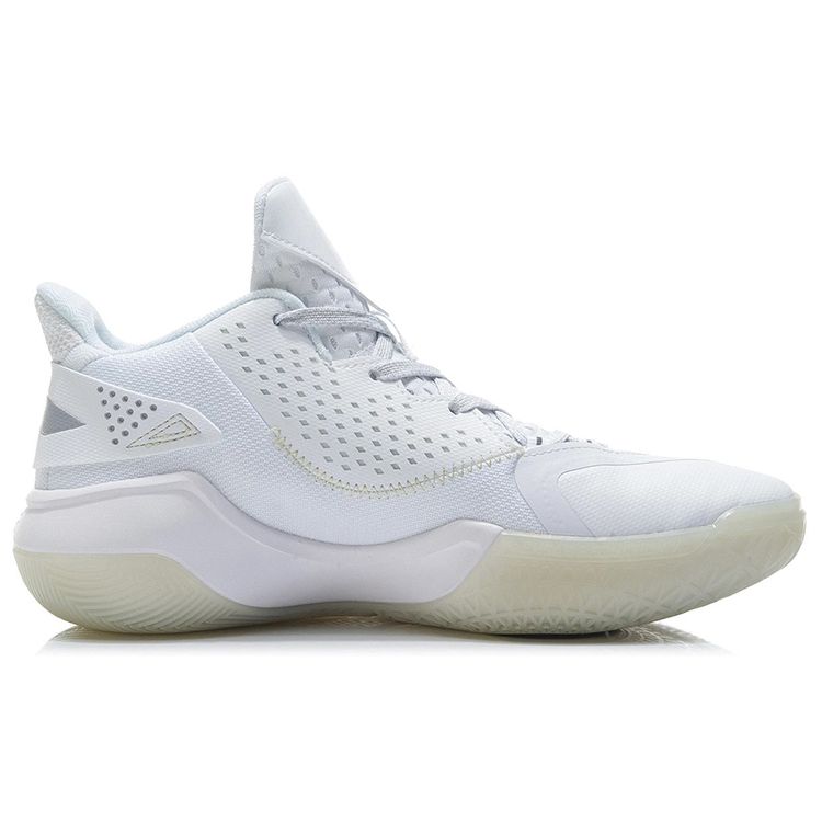 Li Ning Fast Wind Chaussures de Basketball Mi-Hautes Antidérapantes Résistantes à l'Usure Homme Chaussures de Basketball Blanc ABPR061-5