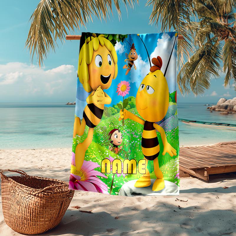 Personalisiertes ultraweiches Strandtuch mit Biene Maja-Thema, ideal für Pool - Camping, Tauchen - Perfekter Reisebegleiter, Lebendiges Strandtuch.