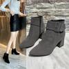 Autunno e inverno nuovi tacchi alti spessi fibbia della cintura versione coreana di stivali corti da donna in pelle scamosciata stivali Martin scarpe da donna