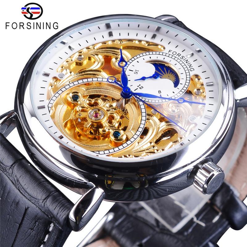 Forsining Men Fashion, Leisure, Hollowed-out Moon Carving and Hollowed-out Mechanical Watch