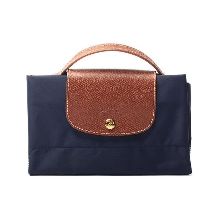 Longchamp Le Pliage 37 Zipper Snap Closure Recycled Canvas With Leather Trim Tote Bag Briefcase Small Men Tote Bags Navy-Blue 2182089P68