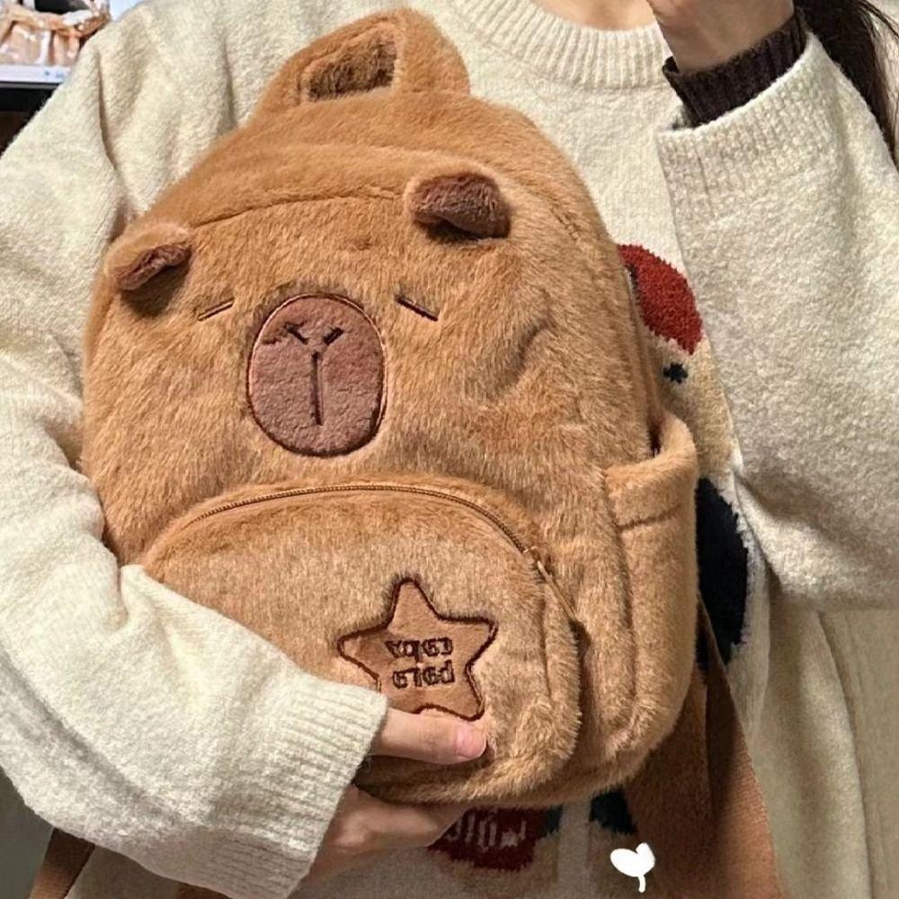 Capibara Pluche Tas Crossbody Tas Cartoon Kawaii Herfst Winter Veelzijdige Cartoon Rugzak Grappige Capibala Crossbody Pluche Tas