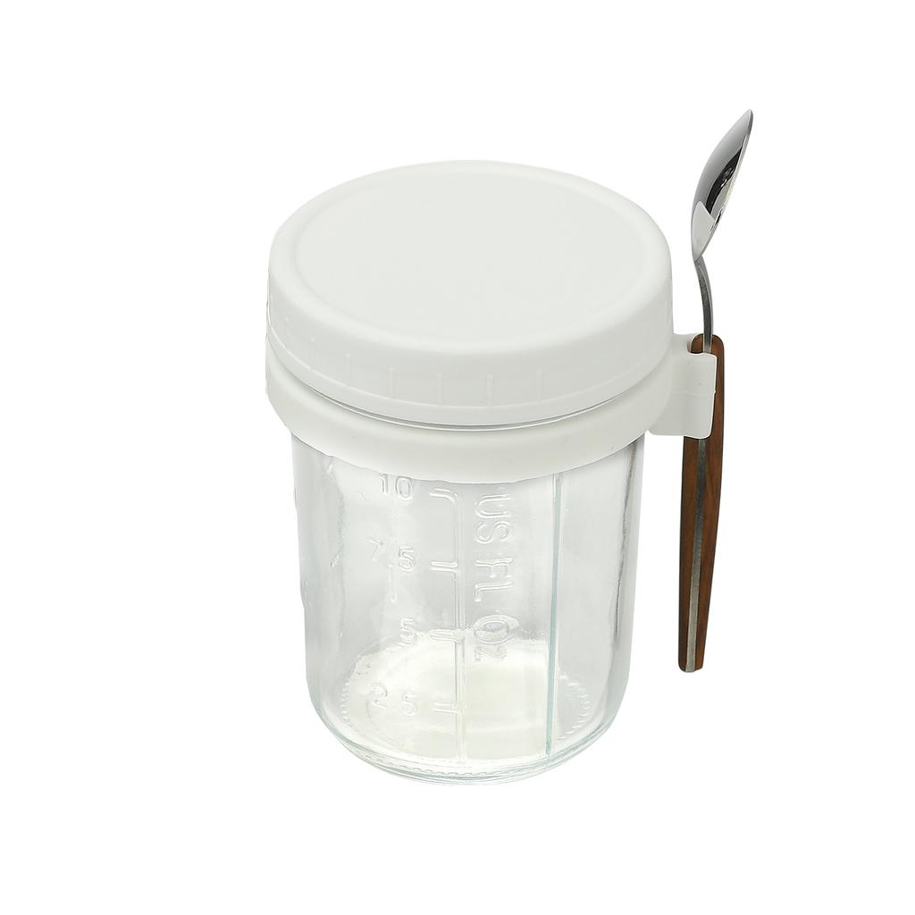 Mason Jar Overnight Oats Container with Lid and Spoon Reusable Glass Cup for Home Use
