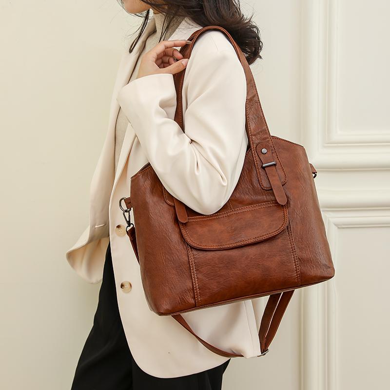 Elegante, einfarbige Umhängetasche aus PU-Leder für Damen mit Reißverschluss, Polyester-gefütterte Tragetasche, vielseitige Handtasche für die Arbeit und den Alltag