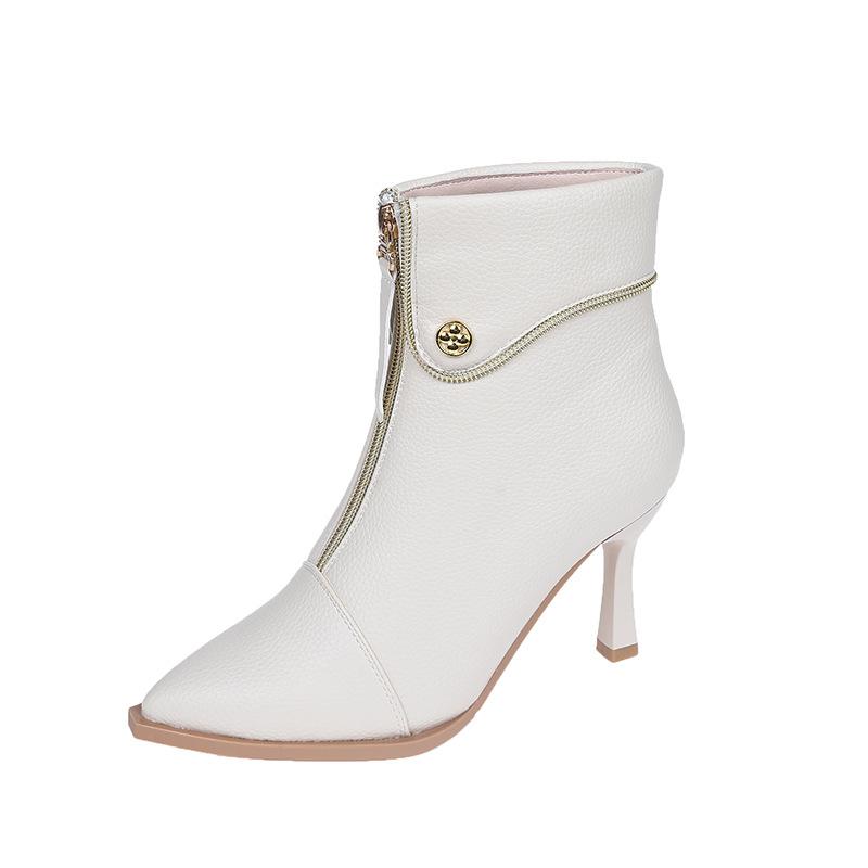 Thin Heel Pointed Short Boots Women's Elegant Fashion Boots New Front Zipper High Heel Slim Martini Boots