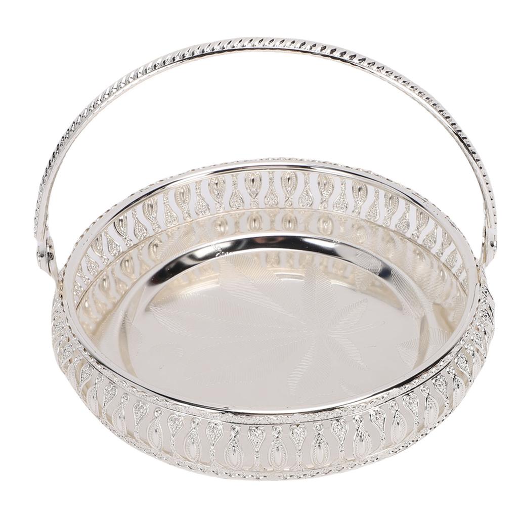 Metal Fruit Tray Zinc Alloy Round Snack Dessert Pastry Serving Tray with Handle for Family Gathering Table Decoration