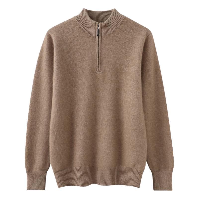 Men's Warm Mink Velvet Knit Pullover - Half-High Neck, Breathable, Autumn/Winter.