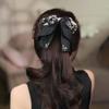Beads Black Bow Shark Clip Elegant Cloth Shiny Rhinestone Hair Claw Headwear Polyester Women Sequin Hairgrips Party