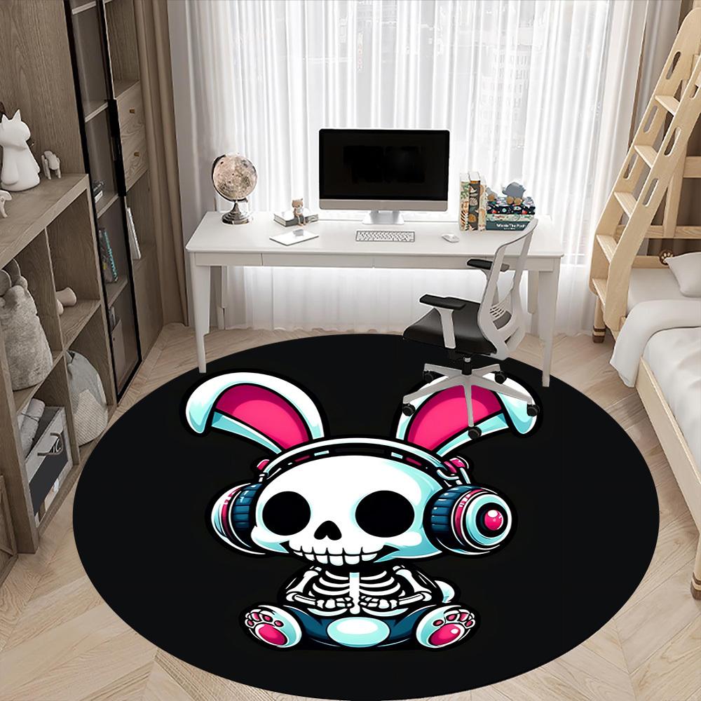 1pc Bunny Beats Office Round Area Rug, Under Office Chairs Bedroom Living Room Home Decor, Room Deco, Available In Various Sizes